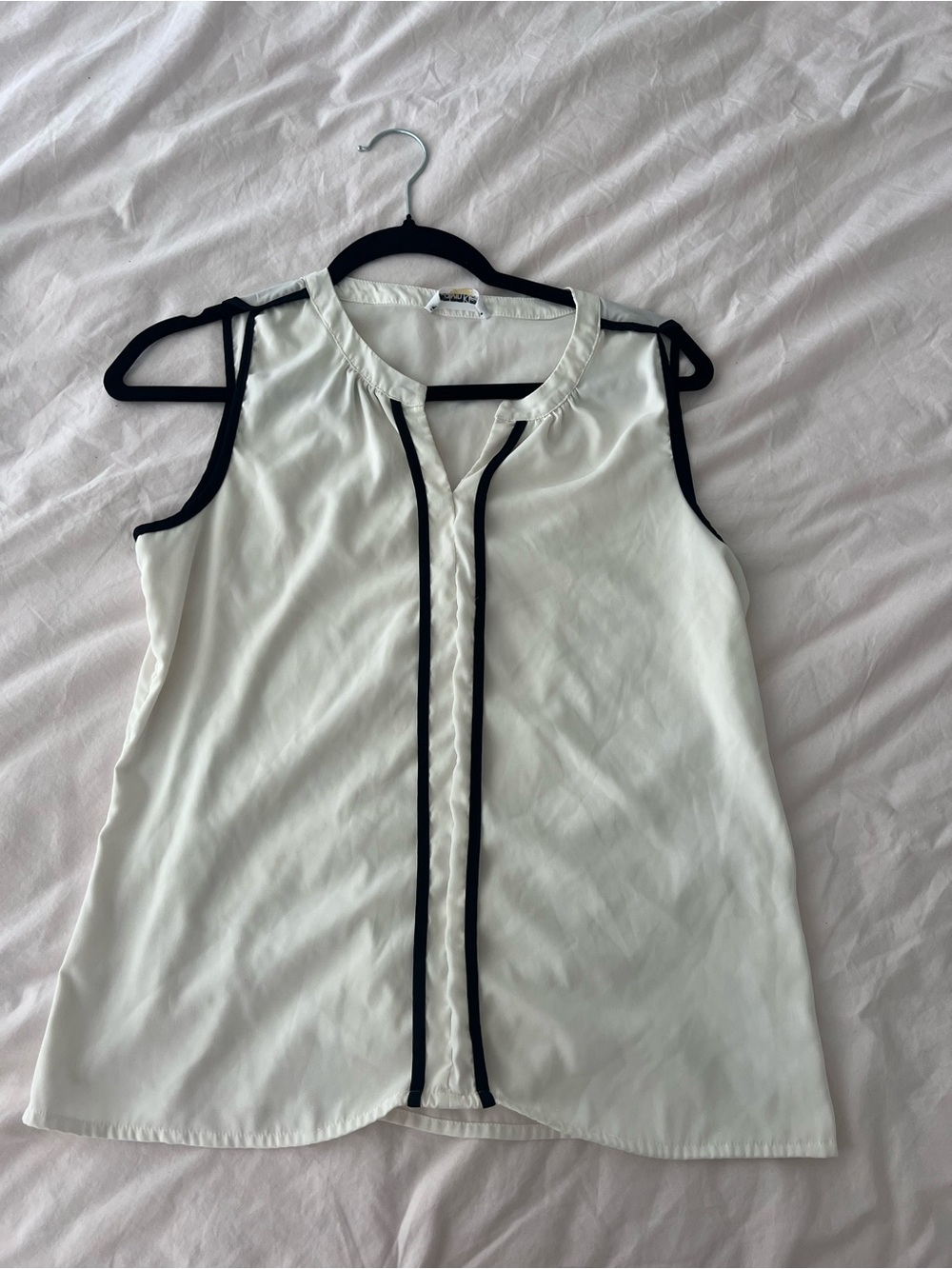 Calvin Klein Sleeveless White Blouse with Black Trim